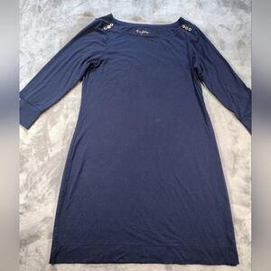 Lilly Pulitzer women navy Blue Sophie boat neck dress gold buttons Stretch L